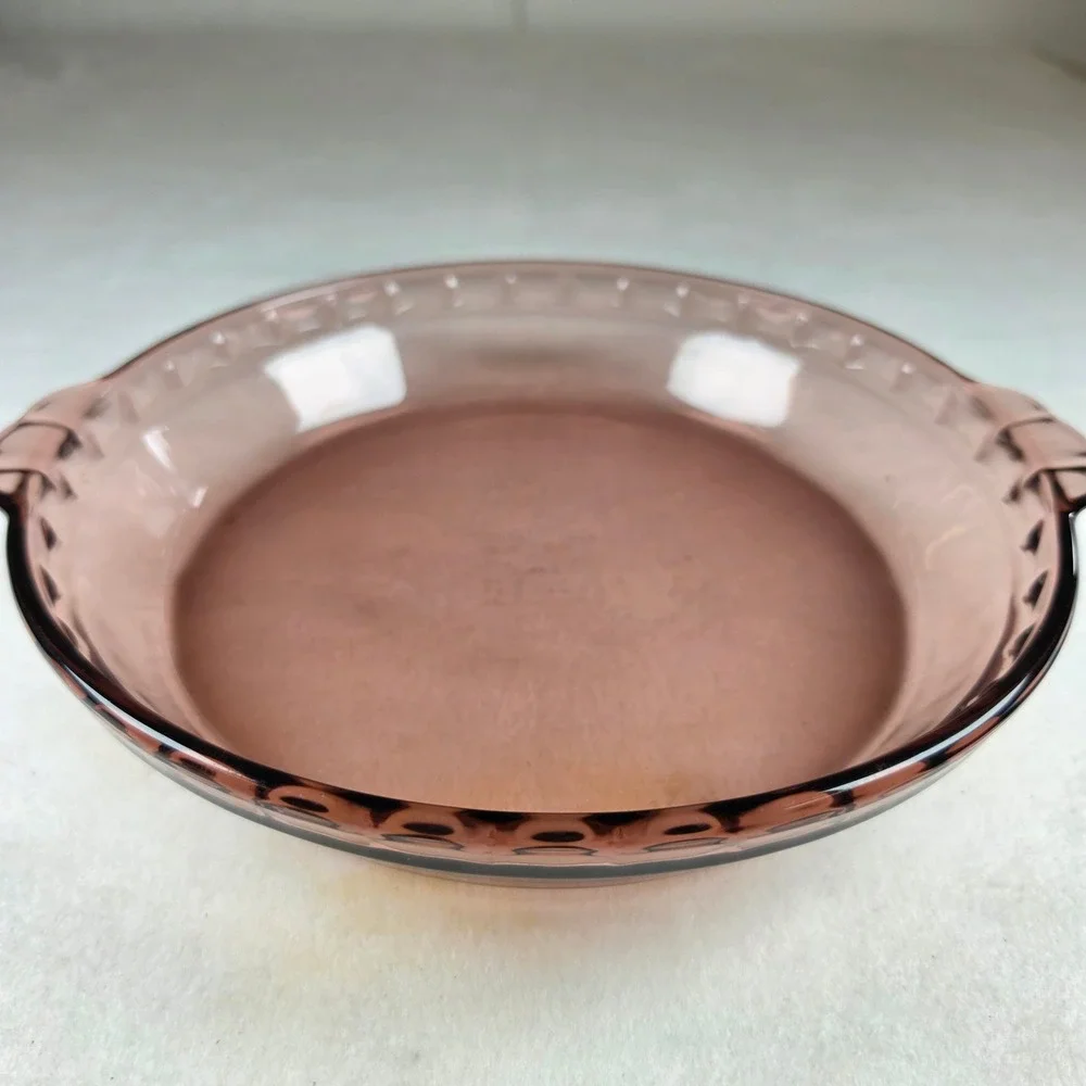 Vintage Pyrex Cranberry Glass Pie Plate‎ 229 24cm Baking Dish Corning USA
